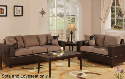 Bobkona Seattle Microfiber Sofa and Loveseat 2-Piece Set in Saddle Color