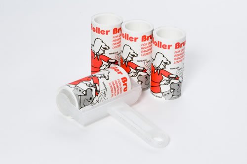 1 Sparkly Trident Handled Sticky Roller Brushes and 3 Refills with 20metres long roll of sticky paper with adhesive surface which can be torn off & thrown away once used. Designed for removing lint, dust & animal hair from clothes & upholstery