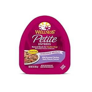 Wellness Petite Entrees Small Breed Shredded Medley Grain Free Roasted Chicken & Duck Natural Wet Dog Food, 3-Ounce Cup (Pack of 24)