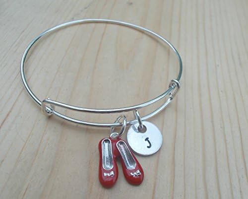 Wizard Of Oz Bracelet With Initial Charm, Ruby Red Slippers, Wedding Jewelry, Kids Jewelry, Party Favors, Events, Goodie Bags, Monogram