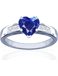 Platinum Heart Cut Blue Sapphire Ring With Sidestones