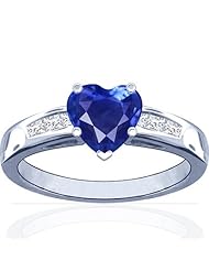 18K White Gold Heart Cut Blue Sapphire Ring With Sidestones