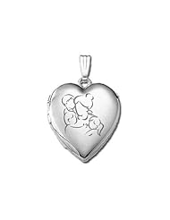 14k White Gold "Mom with Son and Two Daughters" Locket 3/4 inch x 3/4 inch in Solid 14K White Gold