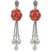 Red Coral Rose Cultured Pearl Droplet Platinum Overlay CAREFREE Sterling Silver Dangle Earrings