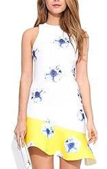 Girls Sexy Floral Print Mermaid Colorblocking Asymmetric Party Dress 