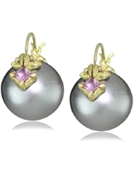 Gabrielle Sanchez 12.5x13mm Grey Tahitian Pearl Flyer with Princess Cut Sapphire Earrings