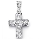 Eye-Catching Solid Sterling Silver Cubic Zirconia Rhodium Plated Cross Pendant with Pave' Set Cubic Zirconia Stones.