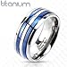 Jinique TIR-0013 Solid Titanium Blue IP Double Striped Band Ring; Comes Box (11)