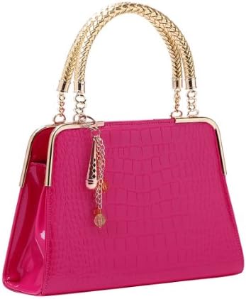 Women's Luxury Embossed Pu Leather HangBag cocktail prom Handbag Fashion Shoulder Bag Satchel-Deep Pink