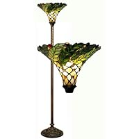 Tiffany-style Green Leafy Torchiere Lamp