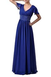 Modest A-line Vintage Chiffon Short Sleeves Evening Dress/Wedding Party Dress 