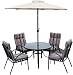 6PC Outdoor Garden Furniture Patio Set - 4 Stacking Chairs & Tilting Parasol NEW