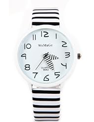 Korean Personality Cartoon Stripe Wristwatch Watch for Women Grils Students Black