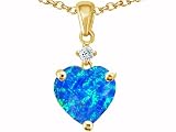 1.30 cttw 14K Yellow Gold Plated 925 Sterling Silver Heart Shaped Created Blue Opal Pendant - Gold Plated Silver