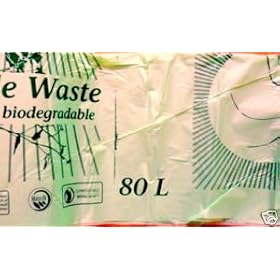 80 Litre Cornstarch Biobag Liner/Sack 20 pack(1 roll) - 100% Biodegradable & Compostable