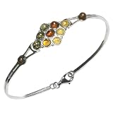 Certified Genuine Multicolor Amber and Sterling Silver Round Stone Bangle