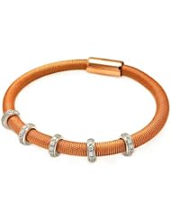 .925 Sterling Silver Rose Gold Plated Cubic Zirconia 5 Bar Rhodium Plated Italian Bracelet Band with Magnetic Lock - 7" Inches