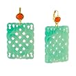 Kenneth Jay Lane Green Jade and Coral Carved Drop Earrings
