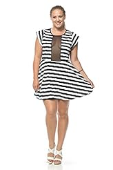 Plus Size General Print Mesh Full Length Ponte/Spandex Skater Dress 