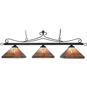 Tiffany Mission Lamps, Prairie Three-Light Pool Table Island Lamp by Landmark Lighting