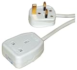 White 1 Gang Extension With Lead Fitted With UK 13A Plug. Hanging Bag 2m