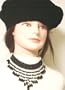 Multistrand Strand Silver Plated with Simulated Onyx Pearl Kutu Choker Necklace Earrings for Petite Women and Teens Offered with Hand Crocheted Black Chenille and Gimp Beret