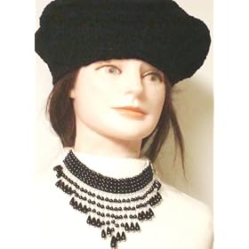 Multistrand Strand Silver Plated with Simulated Onyx Pearl Kutu Choker Necklace Earrings for Petite...