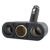 eForCity Three-Way Car Cigarette Lighter Socket Splitter, Black