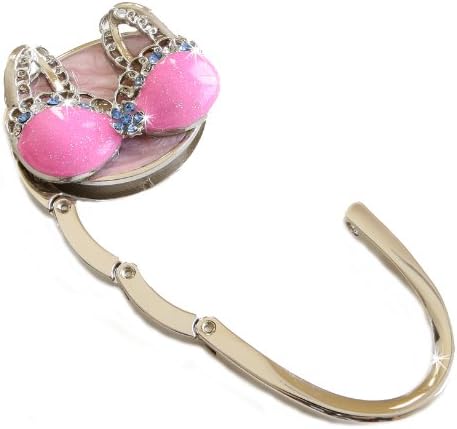 Small Goby Cute Bra Rhinestones Metal Foldable Purse Hanger Bag Hook Caddy Valet for Table with FREE Gift Box, One Size (Pink)
