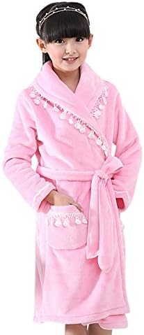 Tinswear Kids Cute Pajamas Flannel Thermal Bath Robe for Girls 120cm Pink