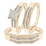 1 Carat Diamond Trio Wedding Ring Set 14k Yellow Gold
