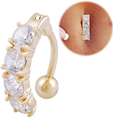 EUDORA 18K Gold Women Sexy Navel Barbell Belly Button Ring Piercing Beautiful Jewelry