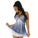 Sommer Babydoll Tunika Minikleid Blau Weiß (3819)