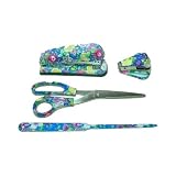 FloralDeskSetwithStapler,StapleRemover,LetterOpener,Scissors-BluewithFlowers