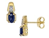Sapphire Gemstone Earrings with Diamonds in Yellow Gold