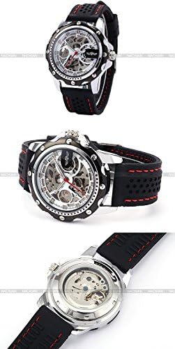 Luxury Sport Watches For Men Skeleton Wrist Watches Automatic Winding Mechanical Movement (Black Dial)