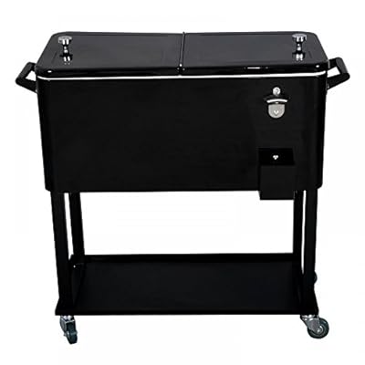 New Black 80 Quart Cooler Beer Cart Outdoor Entertaining Rolling Party Stee