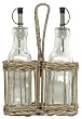Hand Woven Grey Brown Willow Basket with Two 6oz Large Glass Oil Bottles - Two Sets
