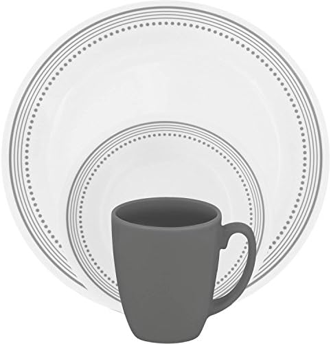 Mystic Gray 16-Piece Dinnerware Set 4 each: 10-1/4" dinner plates, 6-3/4" bread and butter plates, 18-oz soup/cereal bowls, 11-oz stoneware mugs,New