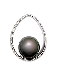 Tahitian Black Pearl Pendant with Diamonds in 14K White Gold (15-16mm)