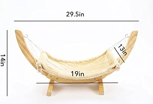 MeowWoof™ Cozy Pet Hammock Cat Kitten Dog Lounge Hanging Bed, Soft Plush Mat & Solid Pine Wood, Beige