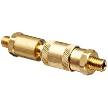 Brass Double Shut-Off Quick Connector 10/32" Thread, .63" OD, 3.25"L Coupler, 1.97"L Plug with Buna-N Seal