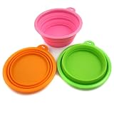 Set of 3 Healthy Diet Ros Silicone Pet Expandable/Collapsible Travel Bowl - Colors: Orange, Green and Hot Pink, Size: 1.5 Cups
