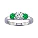 1/2 Ct. Three-Stone Green Emerald Gemstone & White Diamond Engagement Ring Bridal Style Round Cut in 14K White Gold