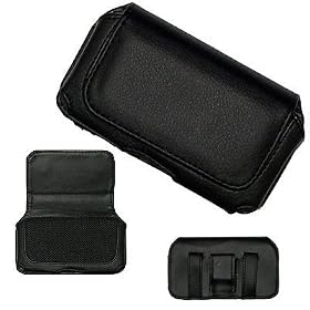 Executive Black Horizontal Leather Side Case Pouch with Belt Clip and Belt Loops for HTC Droid Incredible