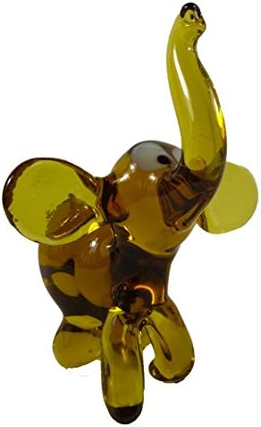 Imaginative Hand Blown Art Glass Figurine Elephant Amber Color 3" x 3"