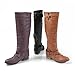 Brinley Co. Womens Regular and Wide-Calf Buckle-Strap Knee-High Riding Boots