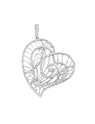 Ladies 18K White Gold 0.78Ct Round Cut Diamond Designer Charm Heart Pendant 4.9Gr