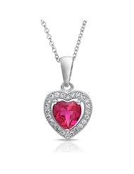 Valentines Day Gifts Bling Jewelry Heart Pendant Pink Red Ruby Color CZ Necklace