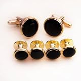 FashionOn Designer Formal Gold Black Cufflinks and Studs with Box cs1004